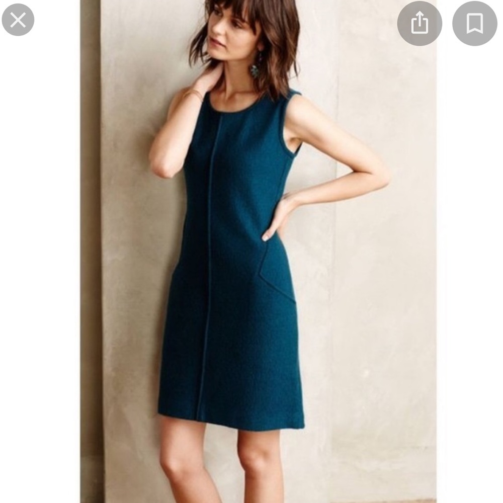 Anthropology SPARROW wool teal shift dress